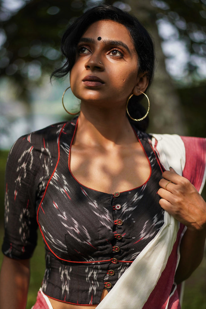 Handloom readymade perfect fit cotton saree blouse crop top for festival seamstressindia kerala pure cotton ikat