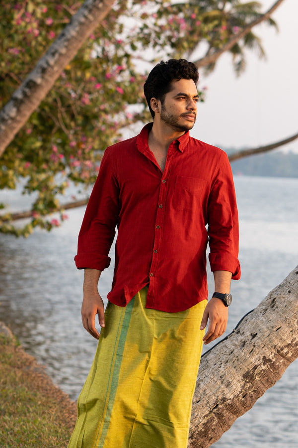 Handwoven Ikat shirt Mandarin Collar Full sleeves Pure cotton Sustainable mens clothing handloom tie dye mens shirt seamstressindia