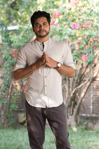 Handwoven Ikat shirt Mandarin Collar Full sleeves Pure cotton Sustainable mens clothing handloom tie dye mens shirt seamstressindia