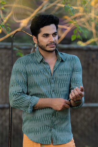 Handwoven Ikat shirt  Full sleeves Pure cotton Sustainable mens clothing handloom tie dye mens shirt seamstressindia