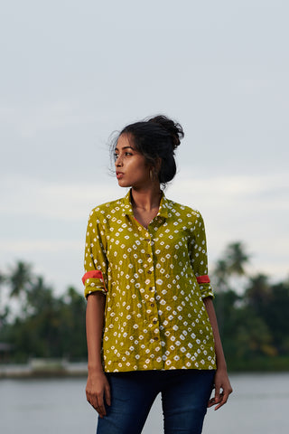Olive Green Bandhani Shirt