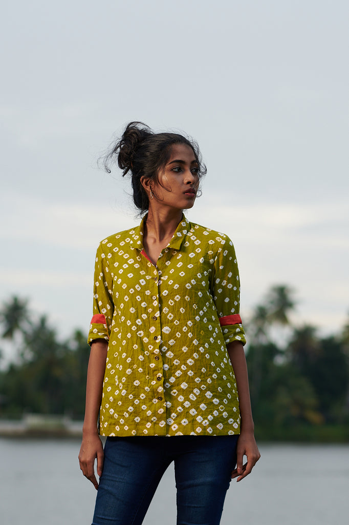 Olive Green Bandhani Shirt – The Kaithari Project