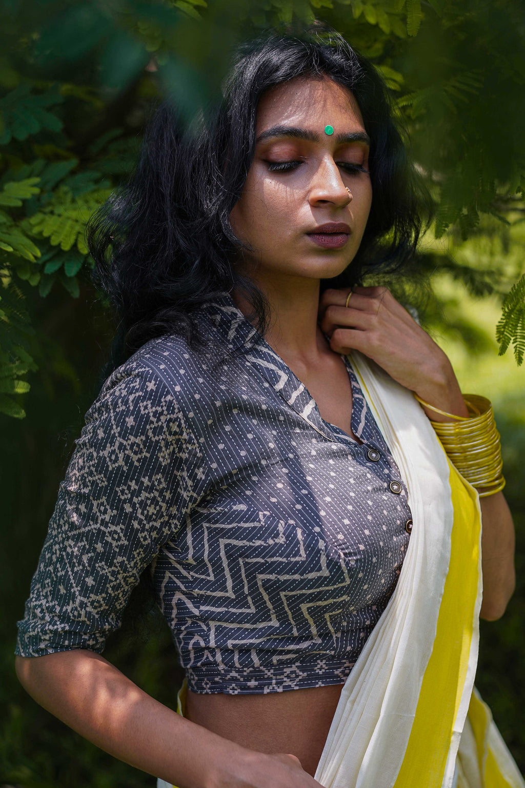 Handloom readymade perfect fit cotton saree blouse crop top for festival seamstressindia kerala pure cotton ikat patchwork upcycled