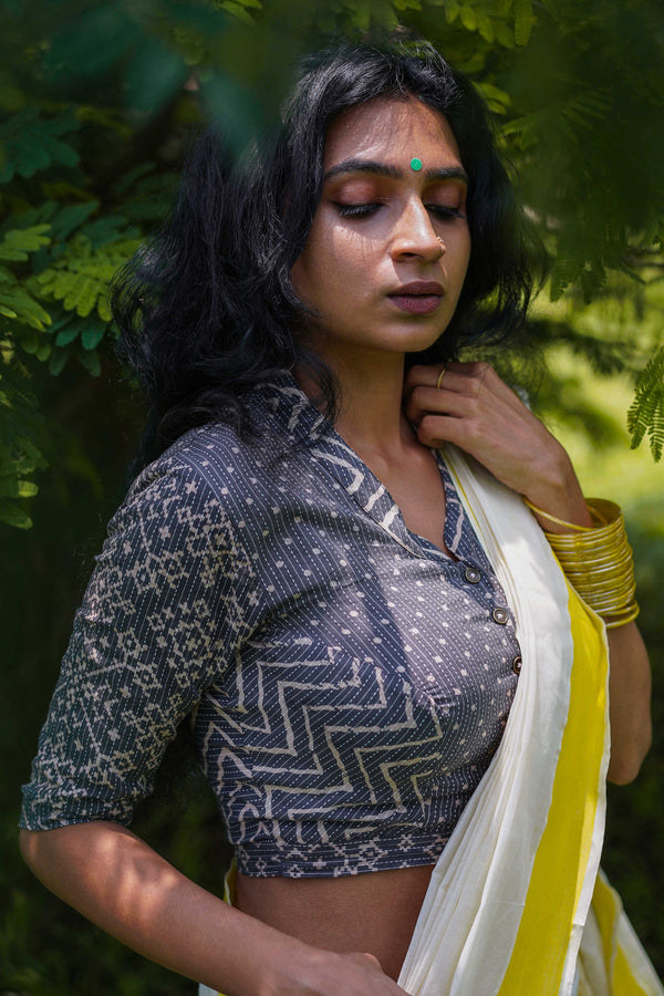Handloom readymade perfect fit cotton saree blouse crop top for festival seamstressindia kerala pure cotton ikat patchwork upcycled