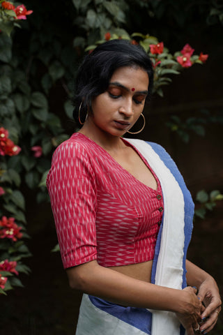 Handloom readymade perfect fit cotton saree blouse crop top for festival seamstressindia kerala pure cotton ikat patchwork upcycled