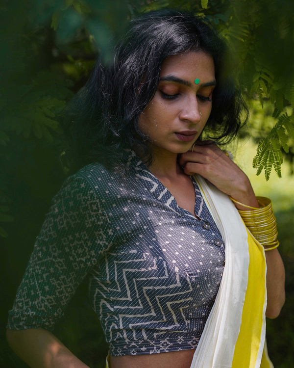 Handloom readymade perfect fit cotton saree blouse crop top for festival seamstressindia kerala pure cotton ikat patchwork upcycled