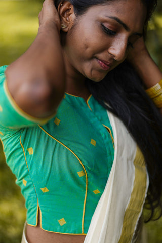 Handloom readymade perfect fit cotton saree blouse crop top for festival seamstressindia kerala pure cotton ikat patchwork upcycled