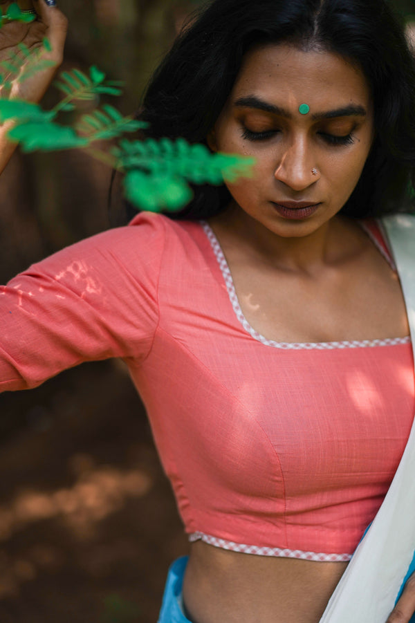 Handloom readymade perfect fit cotton saree blouse crop top for festival seamstressindia kerala pure cotton ikat patchwork upcycled