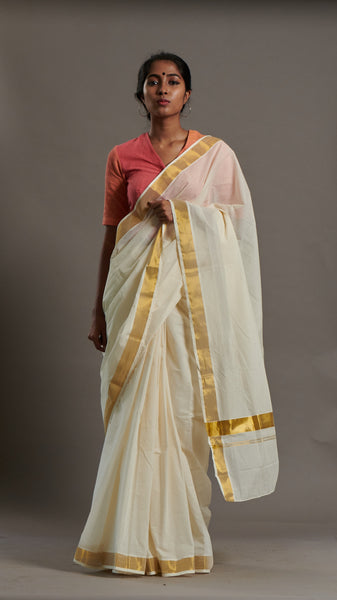 Kerala Saree Golden Border Kasavu Saree – The Kaithari Project